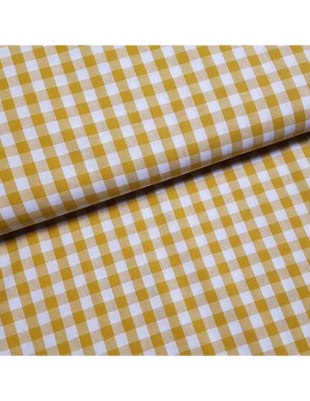 Tissu, Vichy Carreaux 10mm, Jaune Moutarde, Laize 144 cm, 100% Coton 110g/m²