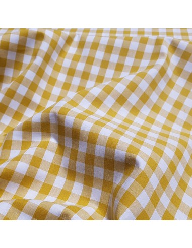 Tissu, Vichy Carreaux 10mm, Jaune Moutarde, Laize 144 cm, 100% Coton 110g/m²