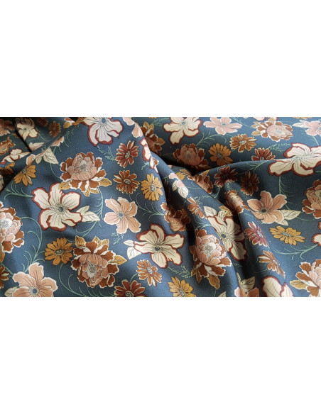 Twill viscose stretch, fleurs vintage