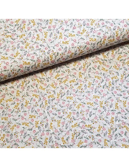 Tissu, Plumetis Imprimé Petites Fleurs, Multicolore, Laize 140 cm, 100% Coton