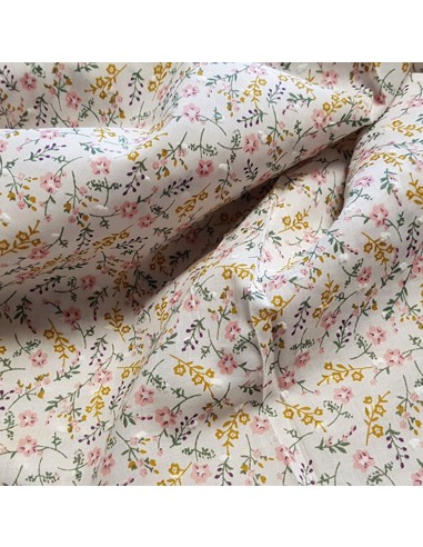 Tissu, Plumetis Imprimé Petites Fleurs, Multicolore, Laize 140 cm, 100% Coton