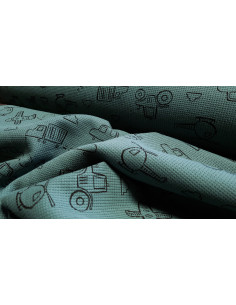 Piqué de coton, voitures et avions, bleu vert 2