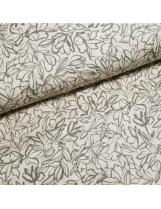 Tissu, Lin Viscose Imprimé Feuillage, Écru, Laize 150 cm, 55% Lin 45% Viscose 243g/ml