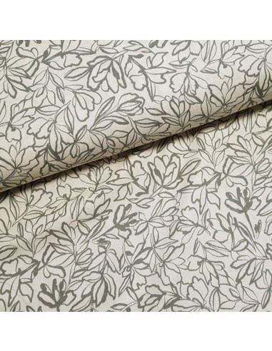 Tissu, Lin Viscose Imprimé Feuillage, Écru, Laize 150 cm, 55% Lin 45% Viscose 243g/ml