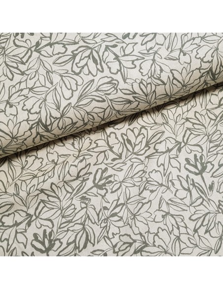 Tissu, Lin Viscose Imprimé Feuillage, Écru, Laize 150 cm, 55% Lin 45% Viscose 243g/ml