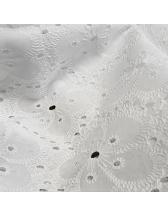 Tissu, Broderie Anglaise Fleurie, Blanc, Laize 132 cm, 100% Coton 2