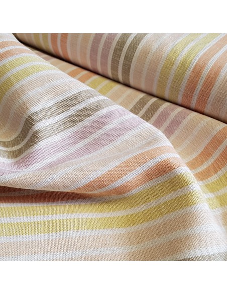 Tissu, Lin Viscose Rayures, Multicouleurs, Laize 145 cm, 55% Lin 45% Viscose 261g/ml