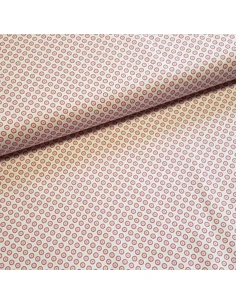 Tissu, Popeline de Coton Ronds, Rose sur Blanc, Laize 148 cm, 100% Coton 130g/m²