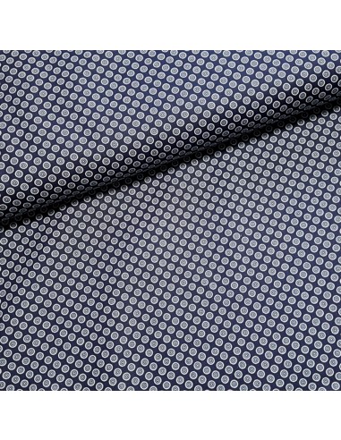 Tissu, Popeline de Coton Ronds, Bleu Marine, Laize 148 cm, 100% Coton 130g/m²