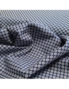 Tissu, Popeline de Coton Ronds, Bleu Marine, Laize 148 cm, 100% Coton 130g/m² 2