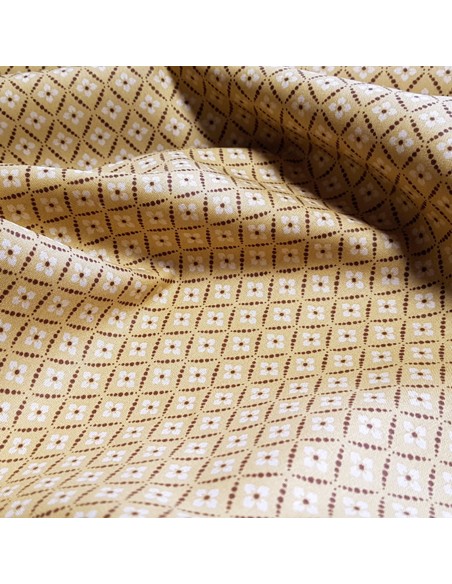 Tissu, Popeline de Coton Fleurie, Jaune Moutarde, Laize 148 cm, 100% Coton