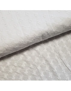 Tissu, Broderie Anglaise Petites Fleurs, Blanc, Laize 130 cm, 100% Coton 156g/ml