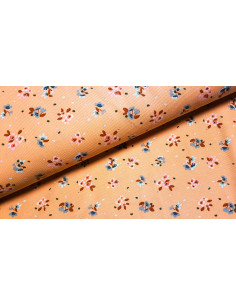 Piqué de coton, fleurs, saumon