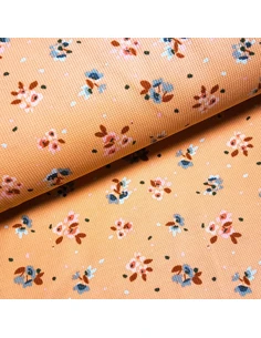 Tissu, Piqué de Coton Fleuri, Saumon, Laize 145 cm, 95% Coton 5% Élasthanne