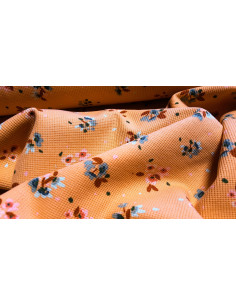 Piqué de coton, fleurs, saumon 2