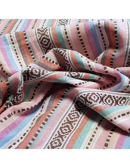 Tissu, Voile de Coton Jacquard Rayures, Laize 135 cm, 100% Coton