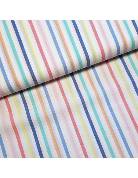 Tissu, Voile de Coton Jacquard Rayures, Multicolores, Laize 135 cm, 100% Coton Léger
