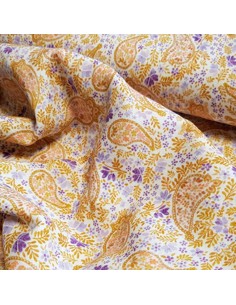 Tissu, Double Gaze Cachemire Fleuri, Beige Violet Blanc, Laize 135 cm, 100% Coton 148.5g/m² 2