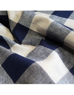 Tissu, Lin Viscose Tissé Carreaux, Bleu Marine & Naturel, Laize 144 cm, 55% Lin 45% Viscose 208.8g/ml 2