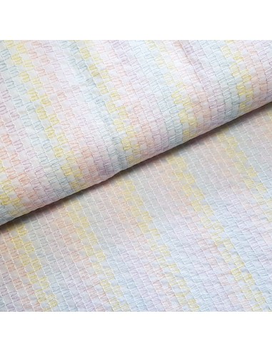 Tissu, Popeline de Coton Brodée, Couleurs Pastel, Laize 148 cm, 100% Coton 192g/ml