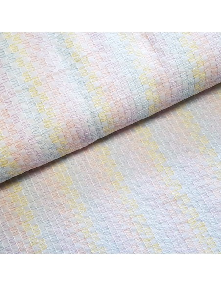 Tissu, Popeline de Coton Brodée, Couleurs Pastel, Laize 148 cm, 100% Coton 192g/ml