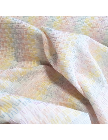 Tissu, Popeline de Coton Brodée, Couleurs Pastel, Laize 148 cm, 100% Coton 192g/ml