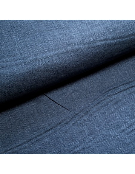 Tissu, Lin Lavé Uni, Bleu Jeans, Laize 140 cm, 100% Lin