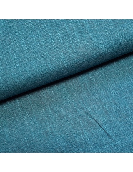 Tissu, Lin Lavé Uni, Bleu Pétrole, Laize 140 cm, 100% Lin 322g/m²