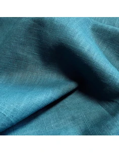 Tissu, Lin Lavé Uni, Bleu Pétrole, Laize 140 cm, 100% Lin 322g/m² 2