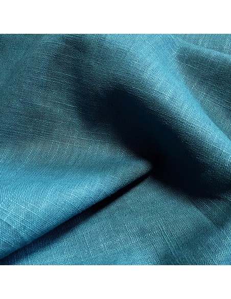 Tissu, Lin Lavé Uni, Bleu Pétrole, Laize 140 cm, 100% Lin 322g/m²