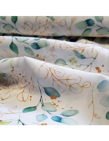 Tissu, Viscose Imprimée Petit Feuillage, Blanc, Laize 140 cm, 100% Viscose 154g/m²