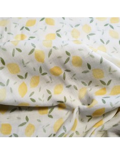 Tissu, Double Gaze Imprimée Citrons, Jaune Citron, Laize 135 cm, 100% Coton 120g/m² 2