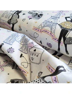 Tissu, Cretonne de Coton, Imprimé Parisien avec Lurex, Laize 150 cm, 100% Coton 120g/m² 2