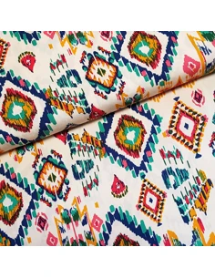 Tissu, Viscose Imprimée Rétro, Écru Multicolore, Laize 145 cm, 100% Viscose 158g/m²