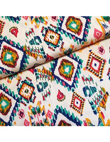 Tissu, Viscose Imprimée Rétro, Écru Multicolore, Laize 145 cm, 100% Viscose 158g/m²