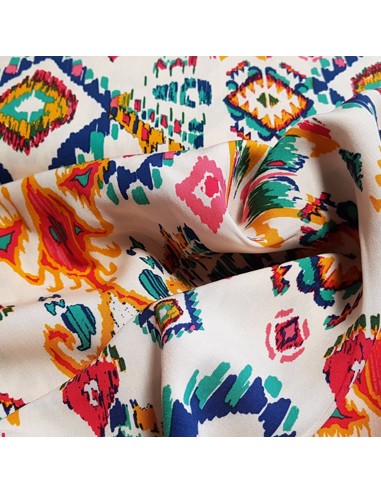 Tissu, Viscose Imprimée Rétro, Écru Multicolore, Laize 145 cm, 100% Viscose 158g/m²