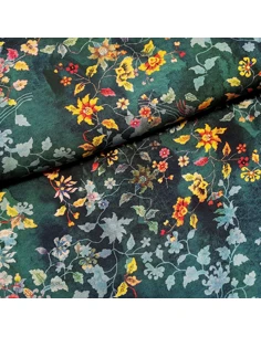 Tissu, Viscose Imprimée Fleuri, Vert Émeraude, Laize 145 cm, 100% Viscose 152g/m²