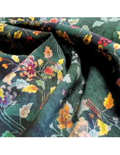 Tissu, Viscose Imprimée Fleuri, Vert Émeraude, Laize 145 cm, 100% Viscose 152g/m² 2