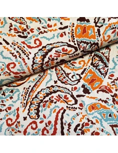 Tissu, Viscose Imprimée Psychédélique, Multicolore sur Écru, Laize 145 cm, 100% Viscose 158g/m²