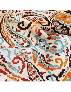 Tissu, Viscose Imprimée Psychédélique, Multicolore sur Écru, Laize 145 cm, 100% Viscose 158g/m² 2