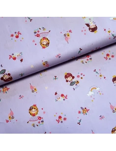 Tissu, Popeline de Coton Princesses, Mauve, Laize 148 cm, 100% Coton 192.4g/ml