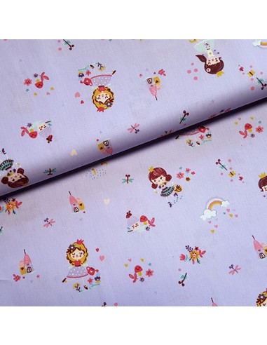 Tissu, Popeline de Coton Princesses, Mauve, Laize 148 cm, 100% Coton 192.4g/ml