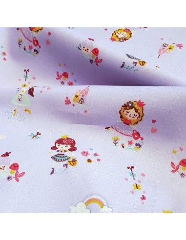 Tissu, Popeline de Coton Princesses, Mauve, Laize 148 cm, 100% Coton 192.4g/ml
