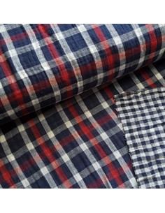 Tissu, Double Gaze Carreaux, Bleu Marine, Laize 135 cm, 100% Coton 120g/m²