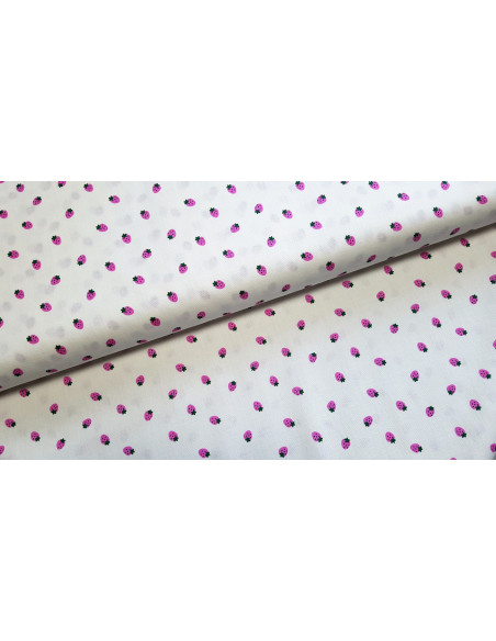 Cretonne de coton, fraises roses