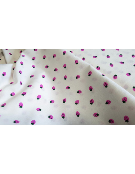 Cretonne de coton, fraises roses