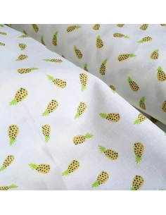 Tissu, Cretonne de Coton, Ananas Jaunes sur Fond Blanc, Laize 150 cm, 100% Coton 2