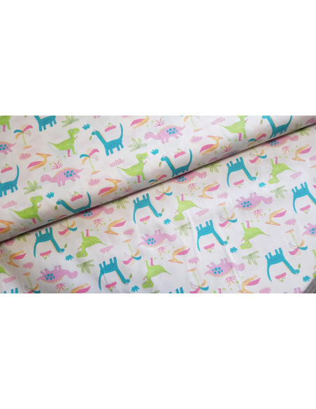 Cretonne de coton, dinos rigolos