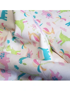 Tissu, Cretonne de Coton, Dinos Rigolos Multicolores, Laize 150 cm, 100% Coton 2