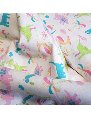 Tissu, Cretonne de Coton, Dinos Rigolos Multicolores, Laize 150 cm, 100% Coton